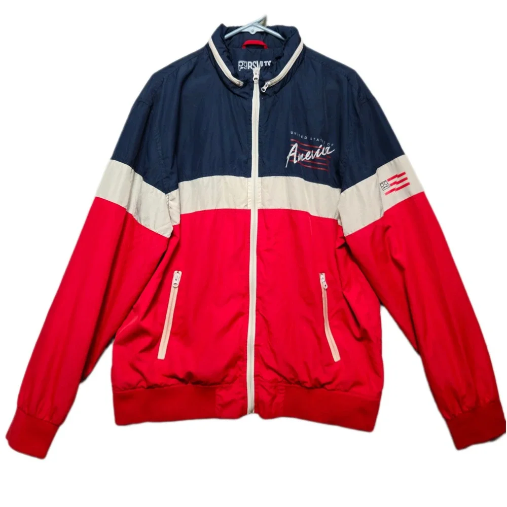 RSVLTS The Roosevelts Mens XL Windbreaker Jacket Red‎ White Blue USA Colorblock